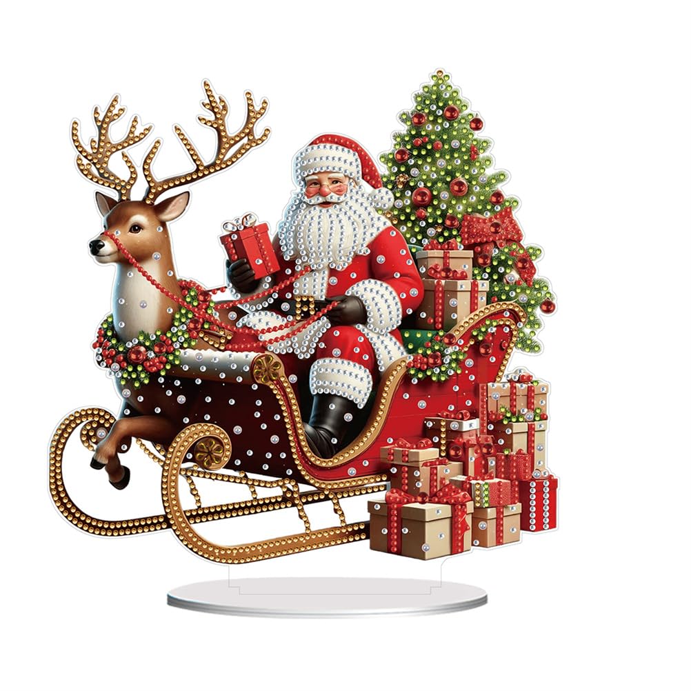 Meecaa Santa Elk Gift DIY Diamond Desktop Ornament Kit,Special Shaped Crystal Diamond Painting Tabletop Ornaments Single Sided Diamond Home Decor (Santa)