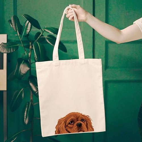 Vista 28 de WIRESTER Bolsa de lona para mujeres y niñas, bolsa de playa, comestibles y viajes, lindo perro