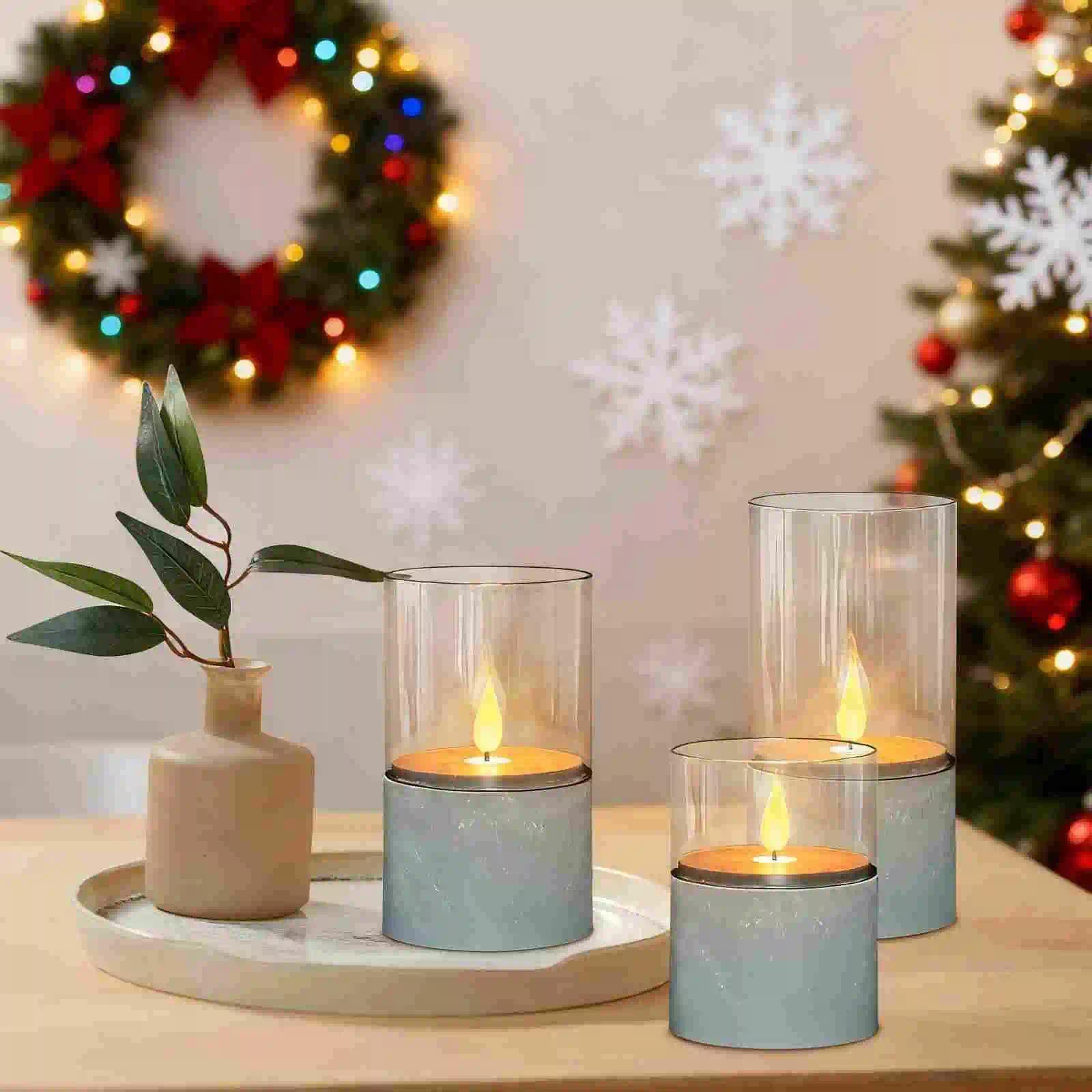 3 candele a LED, con fiamma tremolante, con funzione timer, 10/12,5/15 cm, senza fiamma con telecomando, per feste