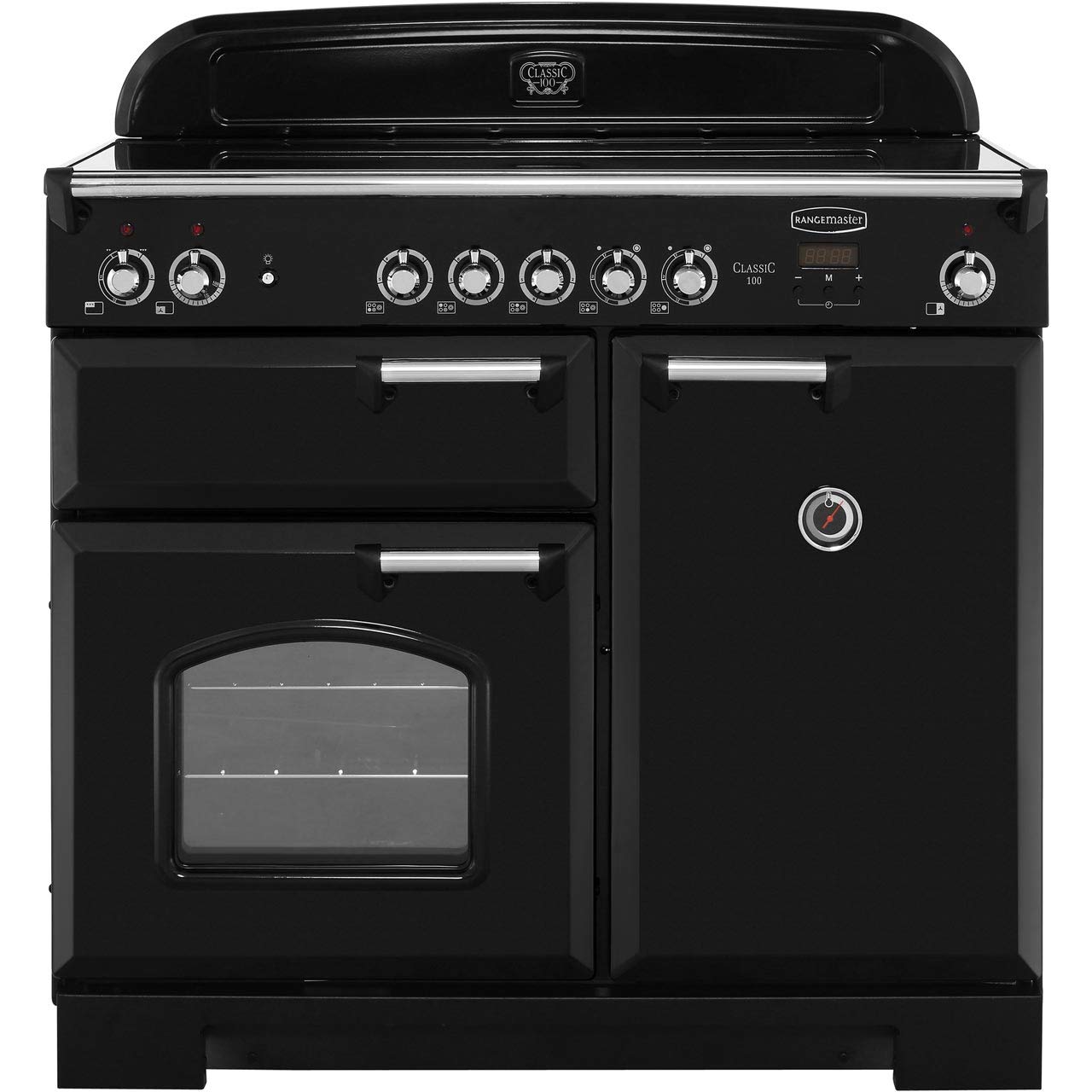Rangemaster Classic CLA100ECBL/C 100cm Electric Range Cooker with Ceramic Hob - Black / Chrome - A/A Rated [Energy Class A]