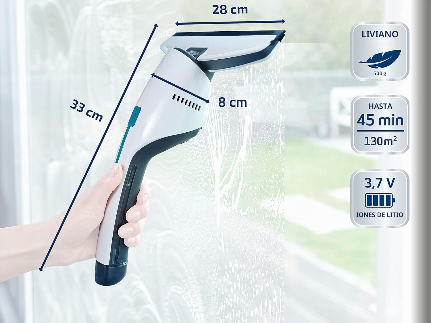 Leifheit Set Aspirador de ventanas Nemo con boquilla para baño, aspirador limpiacristales con soporte de pared, 45 min. de batería