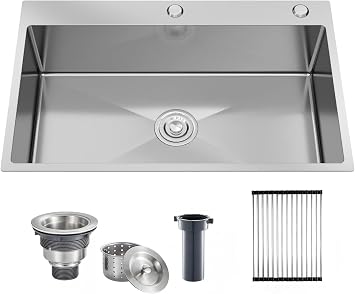 33x22 Drop in Kitchen Sink, 10" Deep Large Top Mount Single Bowl Kitchen Sinks Nano Coating Stainless Steel Kitchen Laundry Room Sinks with Accessories
