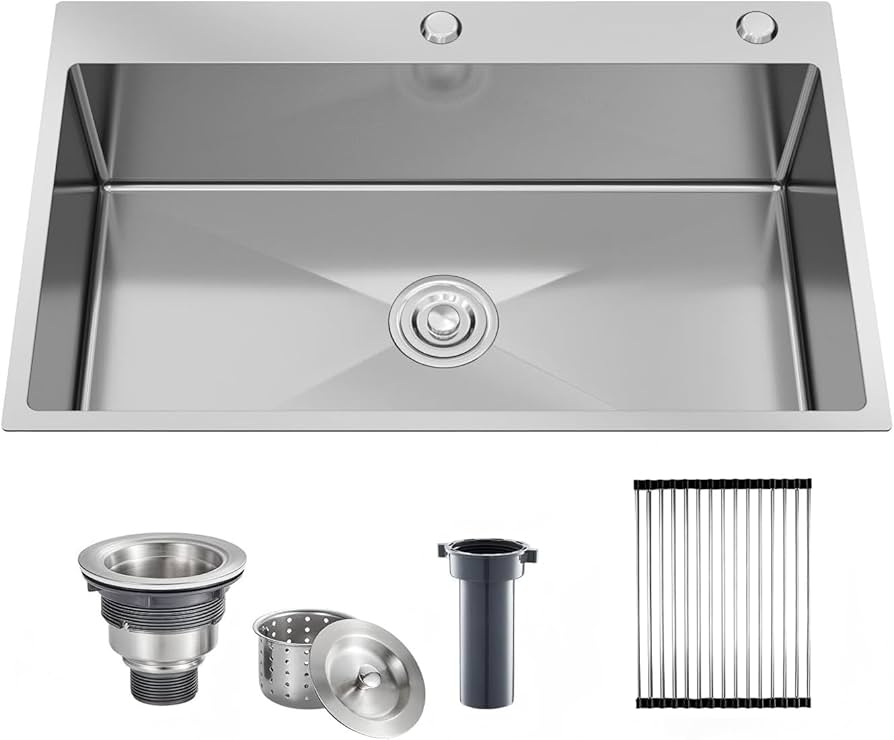 33x22 Drop in Kitchen Sink, 10" Deep Large Top Mount Single Bowl Kitchen Sinks Nano Coating Stainless Steel Kitchen Laundry Room Sinks with Accessories