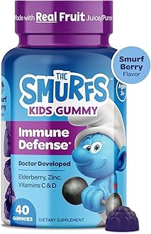 Smurfs Kids Immune Support Gummies | Black Elderberry Vitamin C and Zinc Kids Immunity Gummies | Made with Real Fruit | Doctor Developed | Non-GMO & No Artificial Flavors or Colors | 40 Gummies