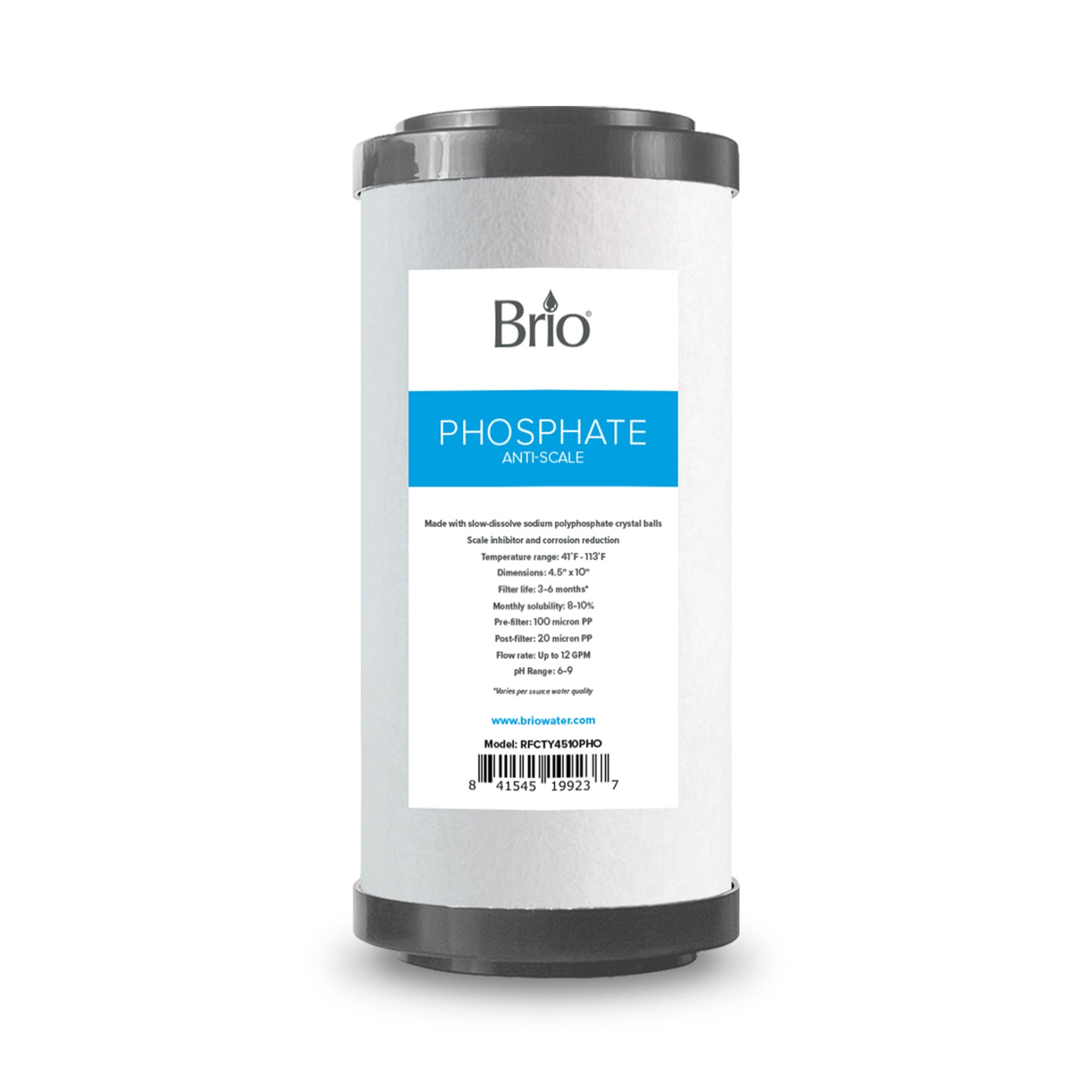 Brio RFCTY4510PHO | Phosphate Anti-Scale Whole House Water Filter System (Universal Replacement Filter) Fast-Flow | Removes Dirt, Improves Taste & Protects Appliances | 4.5
