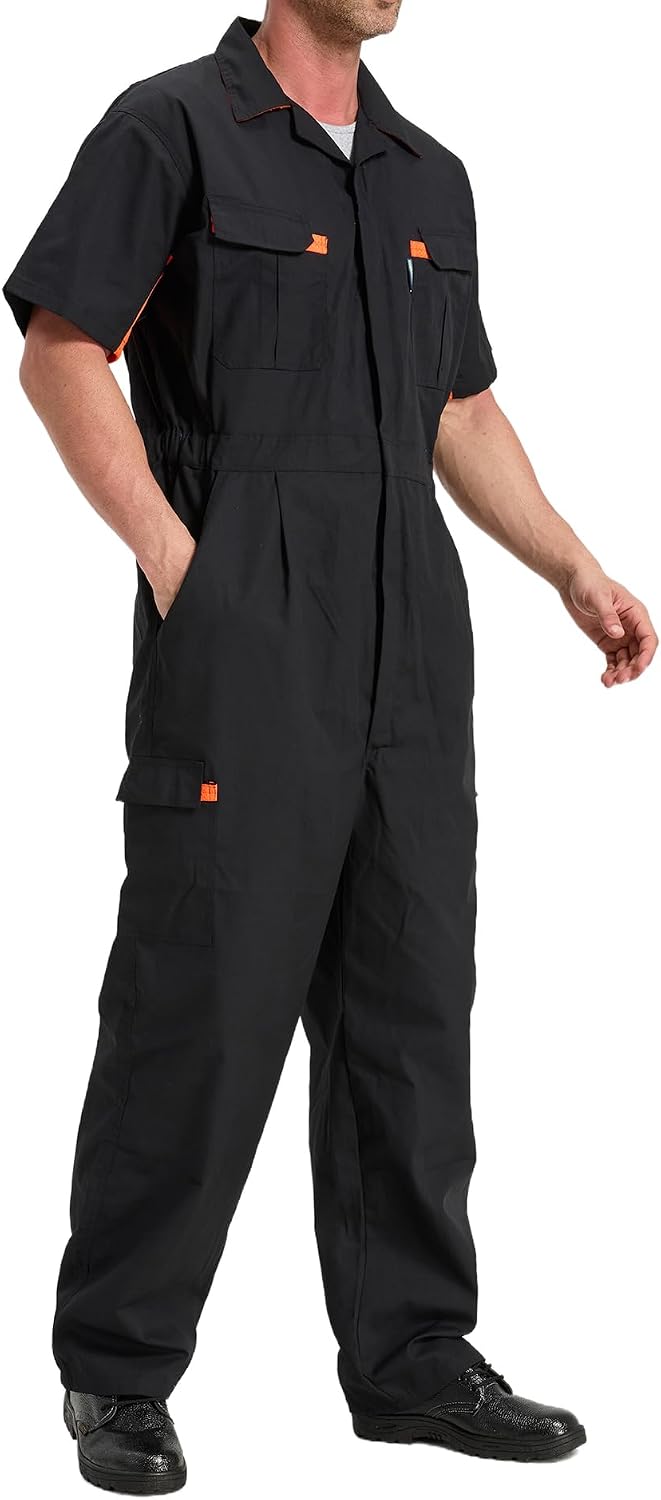 Mens Short Sleeve Coveralls Work Mechanics Jumpsuit Overall Breathable Underarm Mesh Crawl Suit