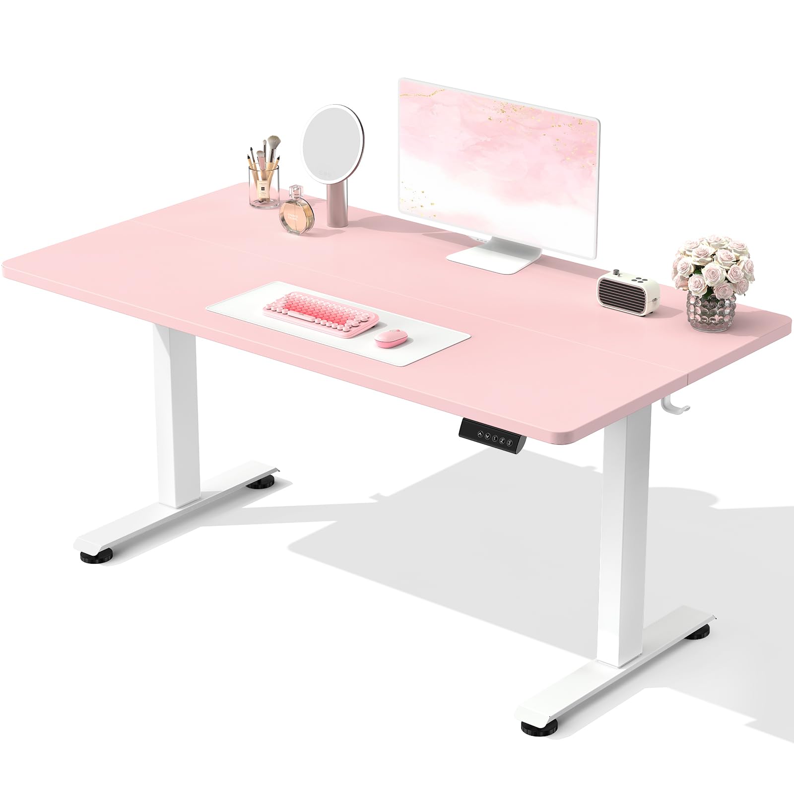 Veken 55 Inch Large Electric Standing Desk, Gaming Table, Pink | Height Adjustable Sit Stand Up Computer Tables for Home Office, Study , Writing, Suit students, employees and group work