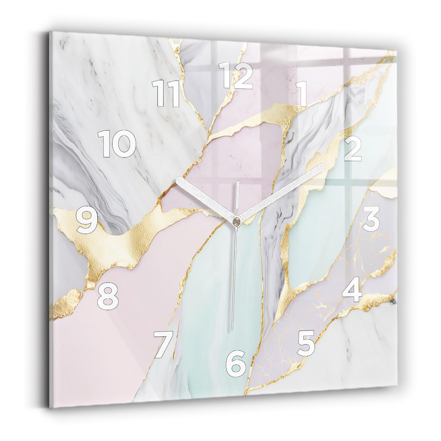 Horloge carrée silencieuse Wallfluent 30x30 cm design marbre moderne