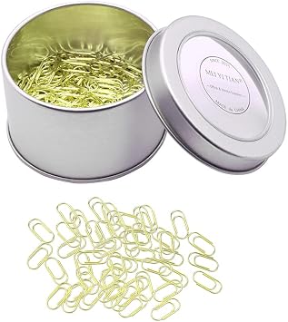 200 Fat Mini Paper Clip Super Cute Tiny Paperclips 3/5 Inch Gold Color Stainless Steel Clips in Silver Tinplate Paper Clips Holder for Office School Home Desk Organizers Gold Fat Mini Clips