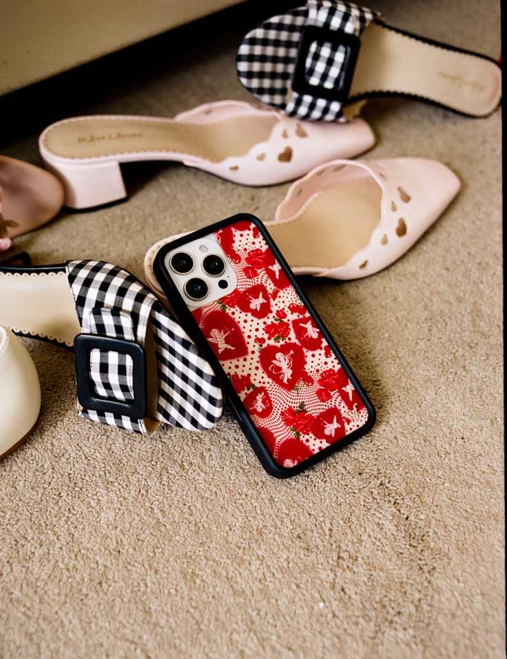 Image of Wildflower Cases - Compatible with iPhone 16 Pro Max | Protective Black Bumper, 6.5ft Drop Test Certified, Women Owned Small Business | Love Hearts Rose Red Cute | FLL Collab - Cupid Dot