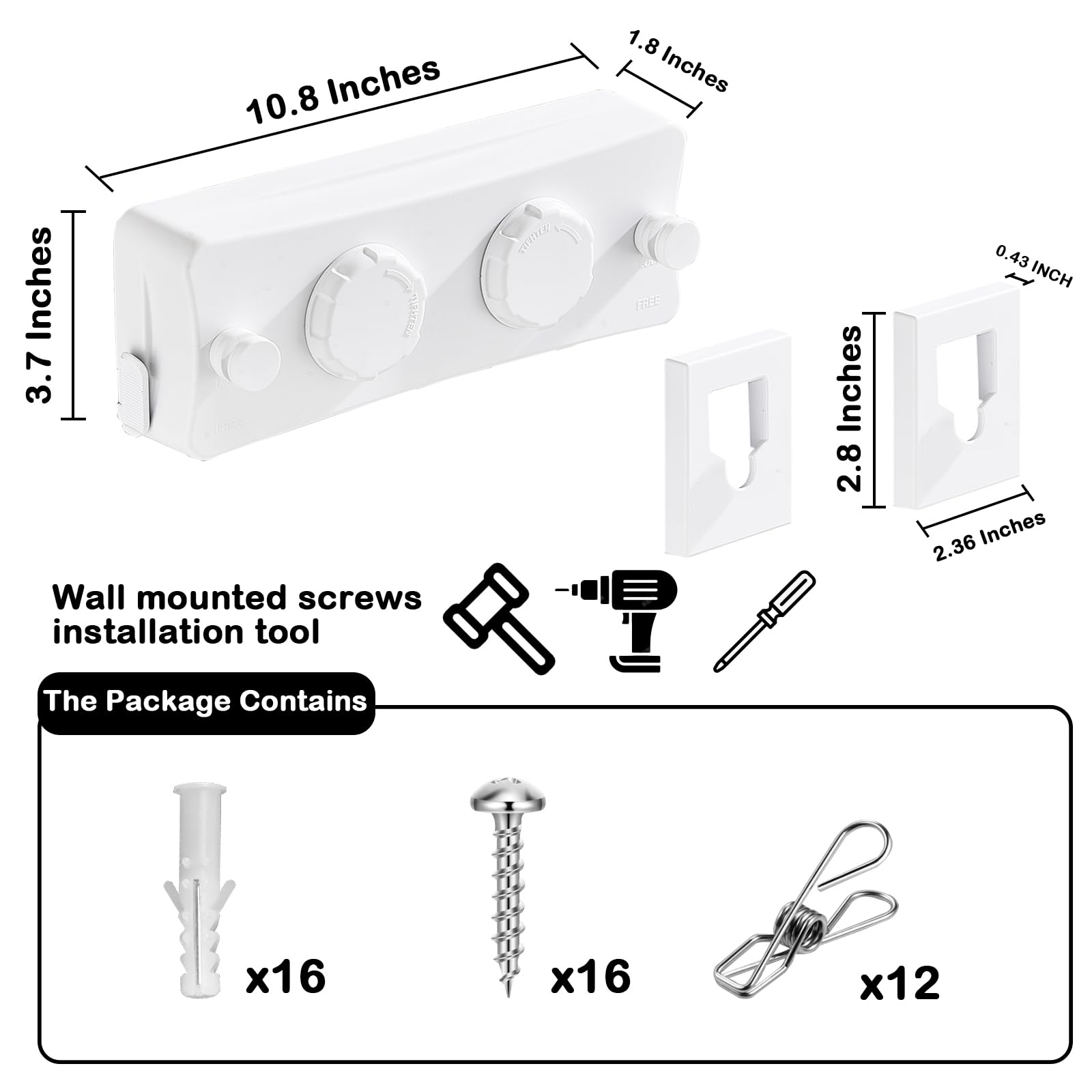 Einziehbare Wäscheleine, strapazierfähig, 20 kg, doppelte 304-Edelstahlschnüre, 5,1 m, Anti-Beschlag-Design, bohrfreie Installation für den Innen- und Außenbereich, Weiß, zwei Linien