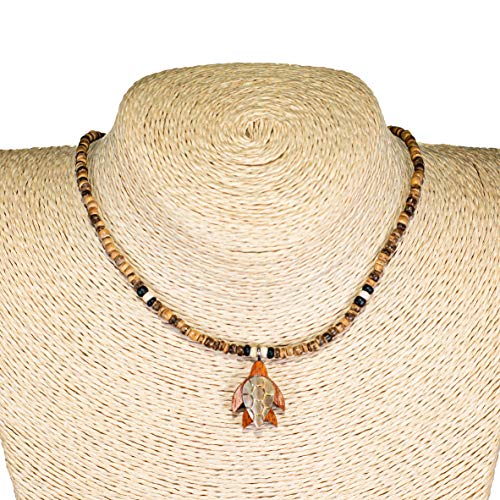 BlueRica Wood & Shell Turtle Pendant on Coconut Beads Necklace2