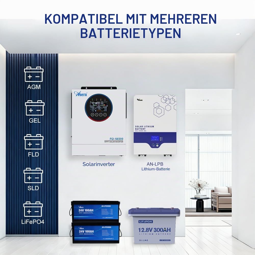Anern FGI 12000 W Solar-Hybrid-Wechselrichter mit Netzeinspeisung - Evolution der ECO-Serie - 48 V bis 230 V, reine Sinuswelle, doppelter MPPT 160 A, 2 PV-Eingänge, doppelter AC-Ausgang, optionales