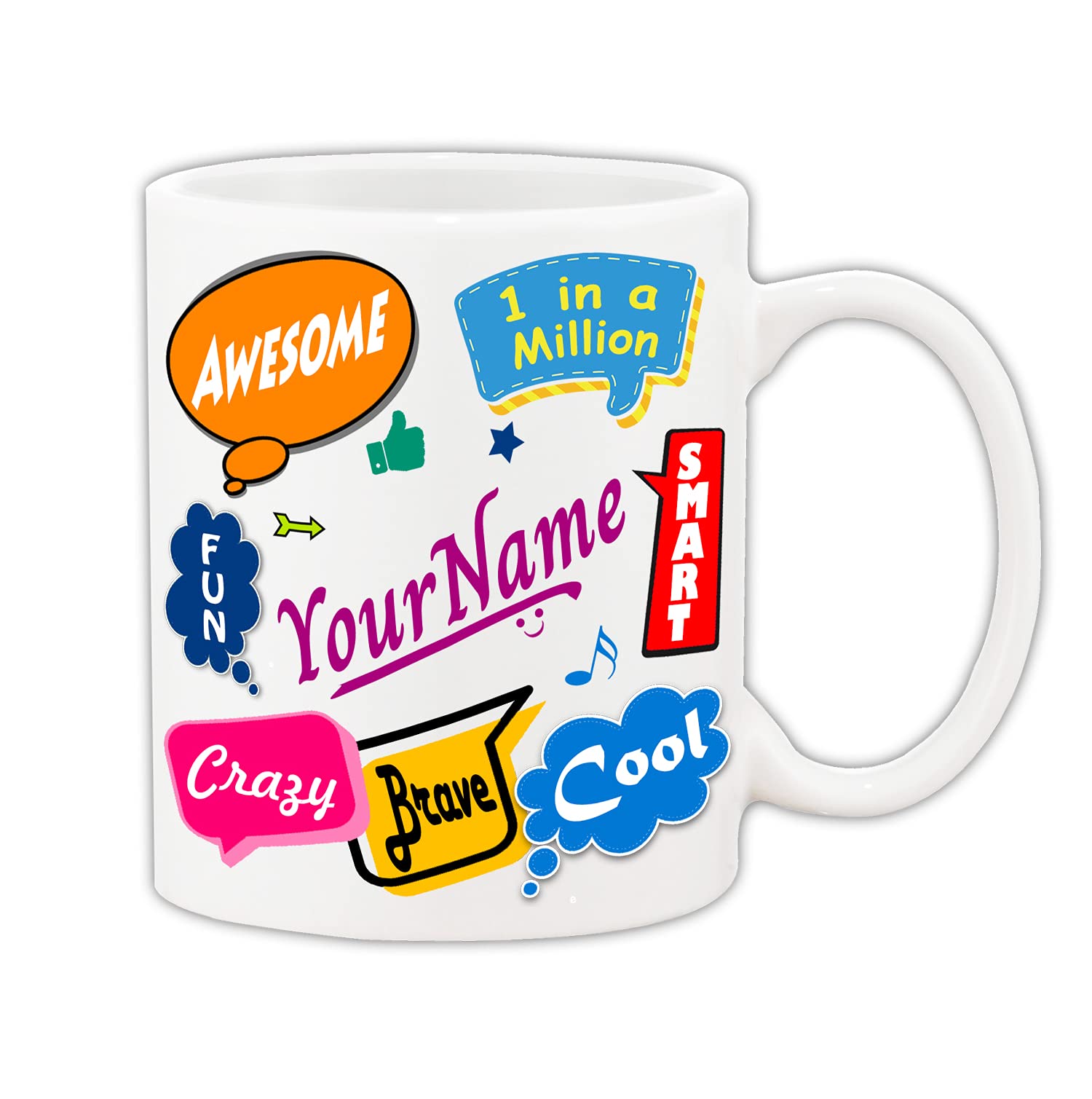 Customized Name Mug | Customised Name Coffee Mugs for Kids | Coffee Mug with Customized Name | Name Mug Under 200 | Ceramic Mug 325ml (White)