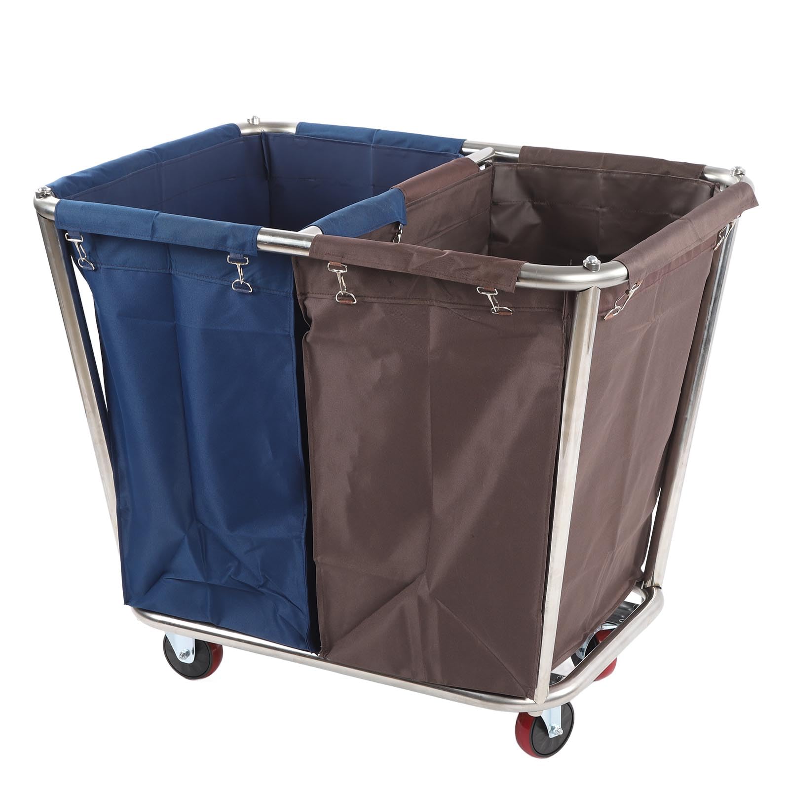 FLEXMAN 2 Bags Laundry Cart, 350L Rolling Hamper Oxford Cloth Bag Large Capacity Dry Wet Sorter Laundry Basket with 4 Silent Wheels for Home Commercial Use Dormitory Home