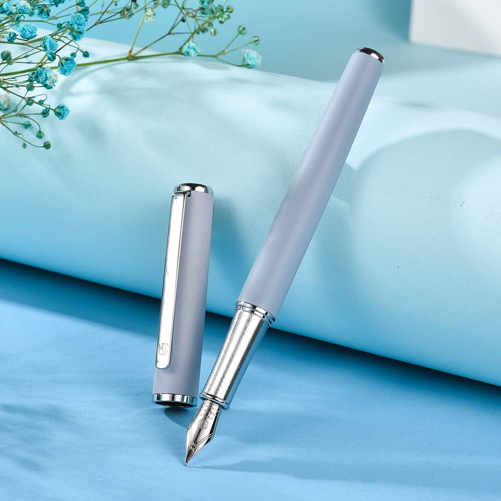 HongDian 523 Morandi Stylo plume en métal, pointe fine iridium, couleur gris, stylo convertisseur d'encre avec coffret cadeau