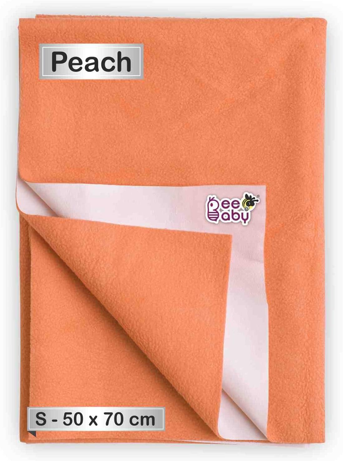 BEEBABYUltraDry Baby Waterproof Bed Protector/Dry Sheet. 0M+ | Soft Touch. (Peach, Small) (70 x 50 cm)