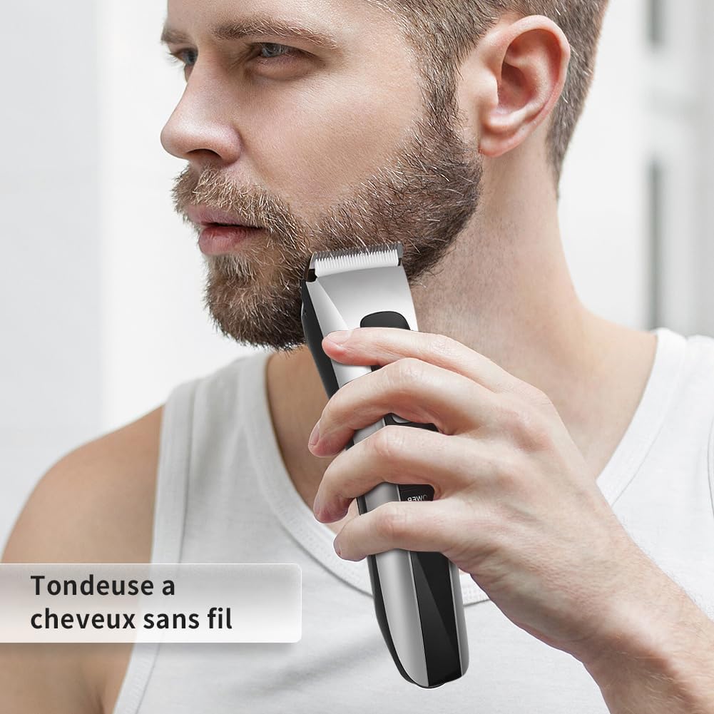 Tondeuse Cheveux Hommes sans Fil Professionnelle Tondeuse à Cheveux Électrique Lame en Céramique et Titane Réglable avec 8 Sabots