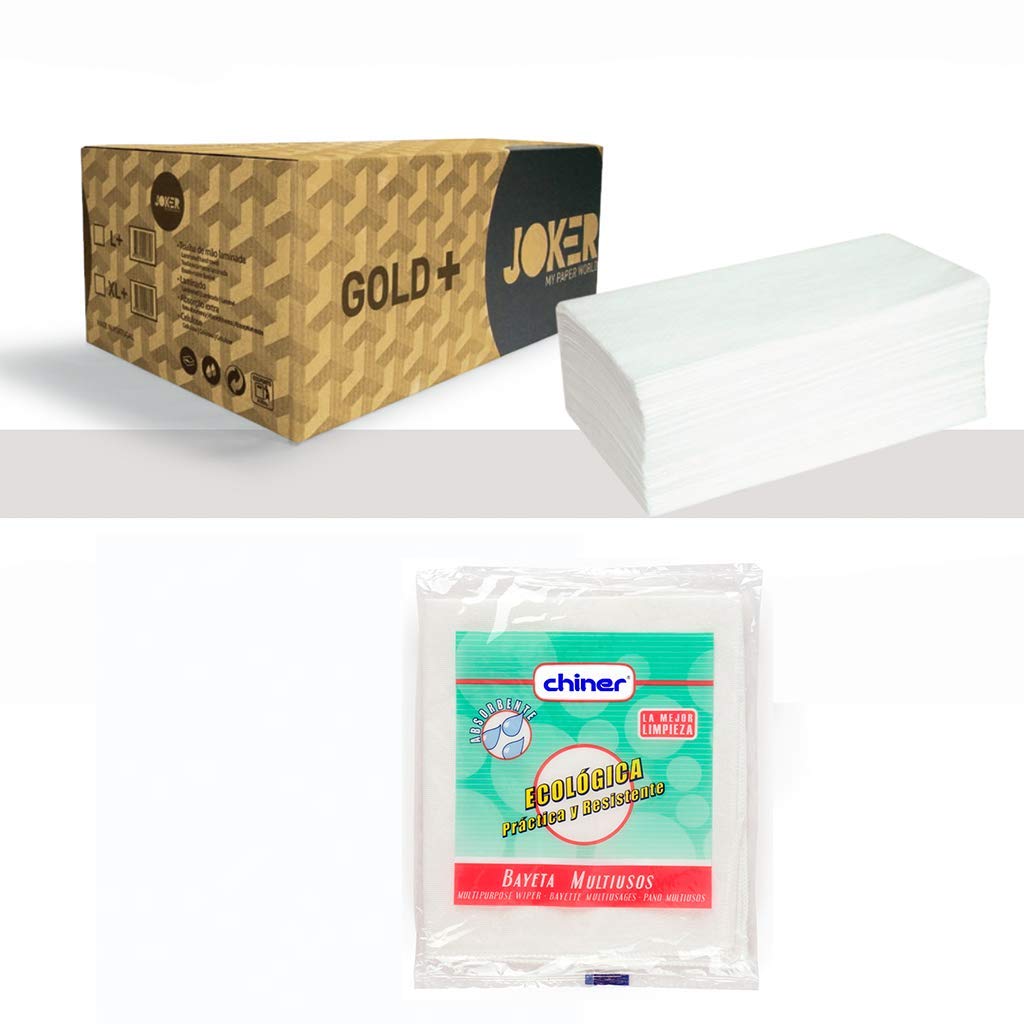 chiner Toalla secamanos zig zag 3000 uds + bayeta | Papel laminado doble capa, 150 uds por paquete, 20 paquetes, 21 x 22 cm