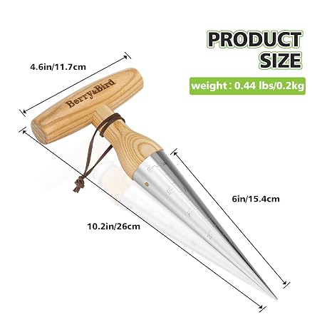 Berry&Bird Stainless Steel Sow Dibbler, Garden Hand Dibber Tool with T-Handle & Sharp Tip, Ergonomic Dibber for Planting Bulbs, Seeds and Seedlings