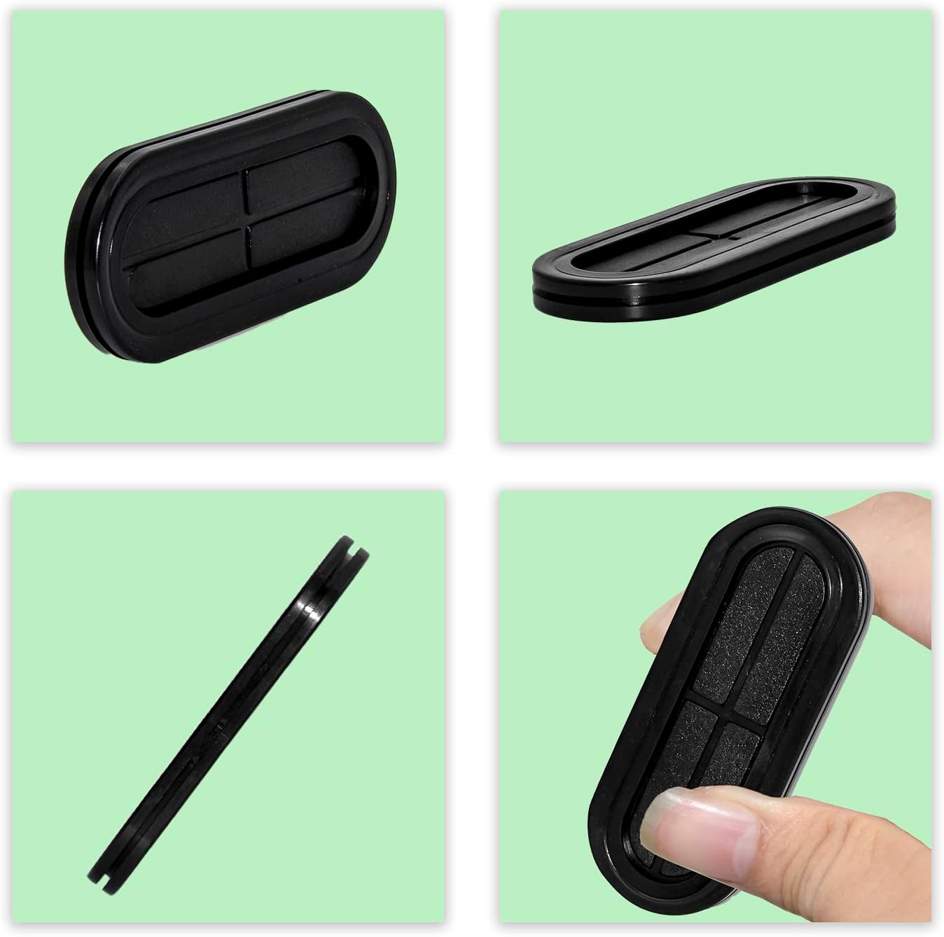 Flyshop Double-Sided Oval Cable Grommets Synthetic Rubber Grommet Drill Hole Plug Wire Protector, Black, 4-Pack (Hole Size 40 x 110 mm, 1-9/16" x 4-11/32")