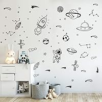 Vista 1 de Calcomanías de pared temáticas del espacio exterior para habitación de niños, calcomanías de vinilo de cohete, estrellas, planetas, arte de galaxia