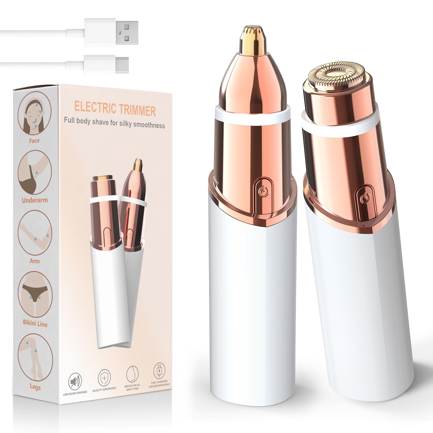 Rasuradora Facial Mujer Recortadora de Cejas Electrica, Afeitadora Eléctrica 2 en 1 Para El Rostro con Luz LED, Barbilla, Mejillas y Cejas Regalo Mujer