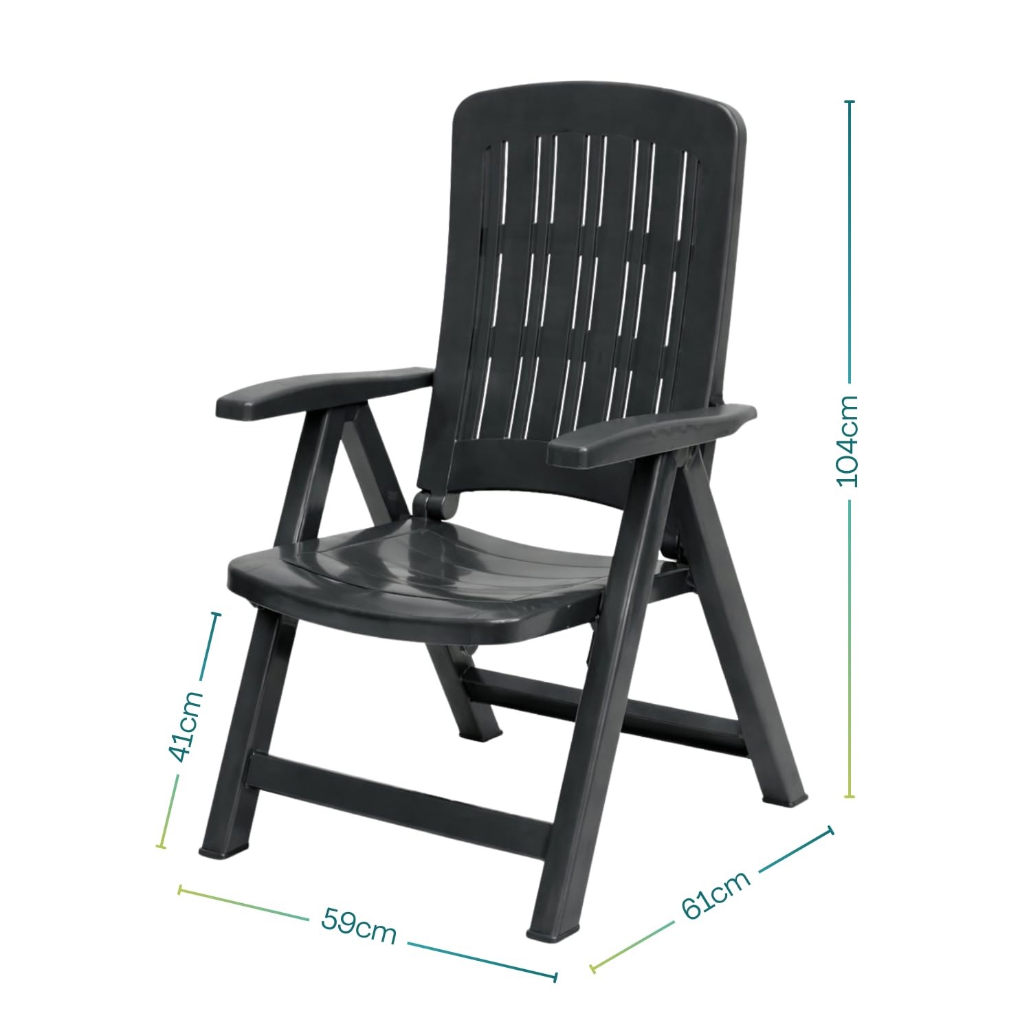 PALUPLUS 2 Poltrone Pieghevoli da Giardino in plastica di colore ANTRACITE, Misura 59x61x104 cm, Sedia Reclinabile Regolabile in 5 Posizioni, per Esterno, Made in Italy -CARM630F -12