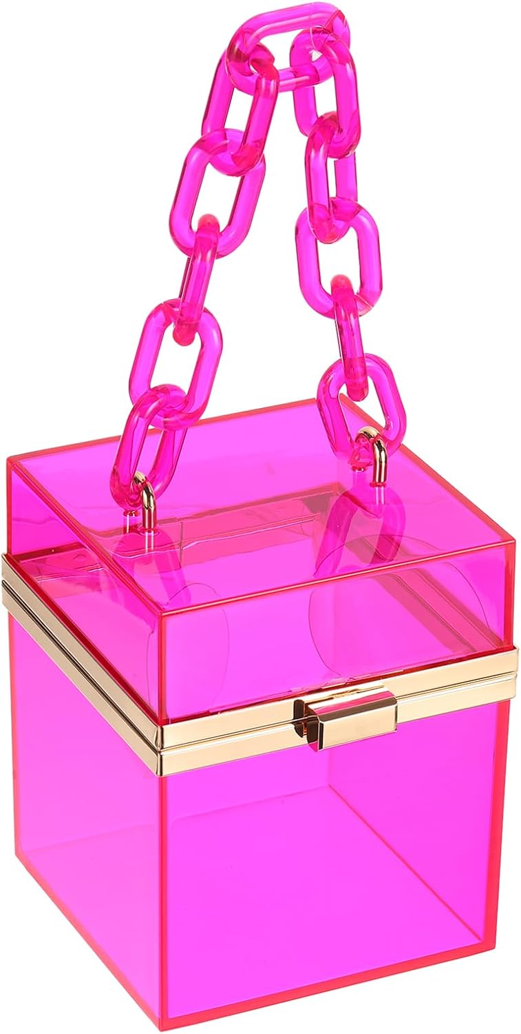 uxcell Women Acrylic Clear Clutch Purses Square Evening Handbag Box Purse for Wedding Prom Party, Pink/Gold