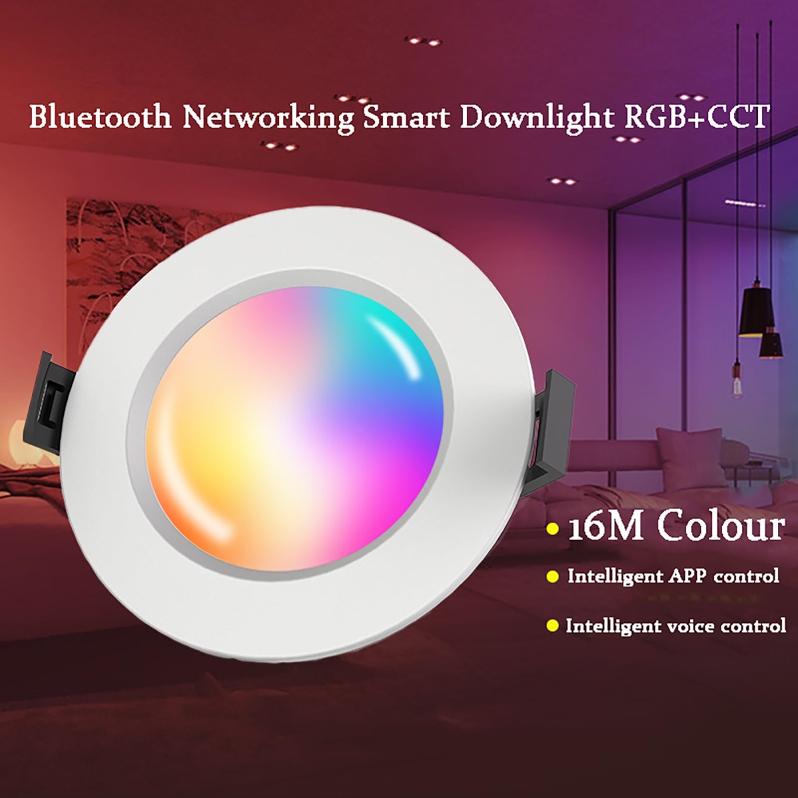 Luces de techo LED for dormitorio, cocina, luz empotrada LED con control remoto, iluminación empotrada inteligente ajustada 2700-6500K, conexión directa Bluetooth Wi-Fi RGBWW LED Downlight, tamaño de