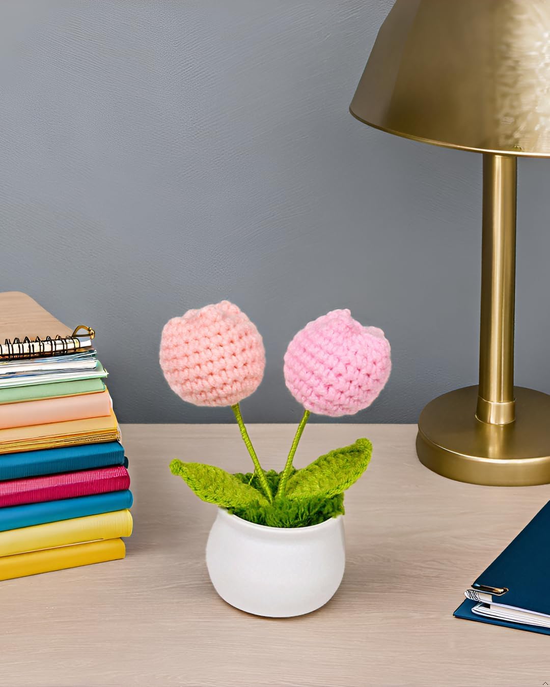 3pcs Knitted Flowers, Tulip Daisy Puff Flowers Crochet Flowers Pots for Car Dashboard Office Home Decoration, Cute Desk Décor, Gifts for Friends, Family and Lover - Image 4