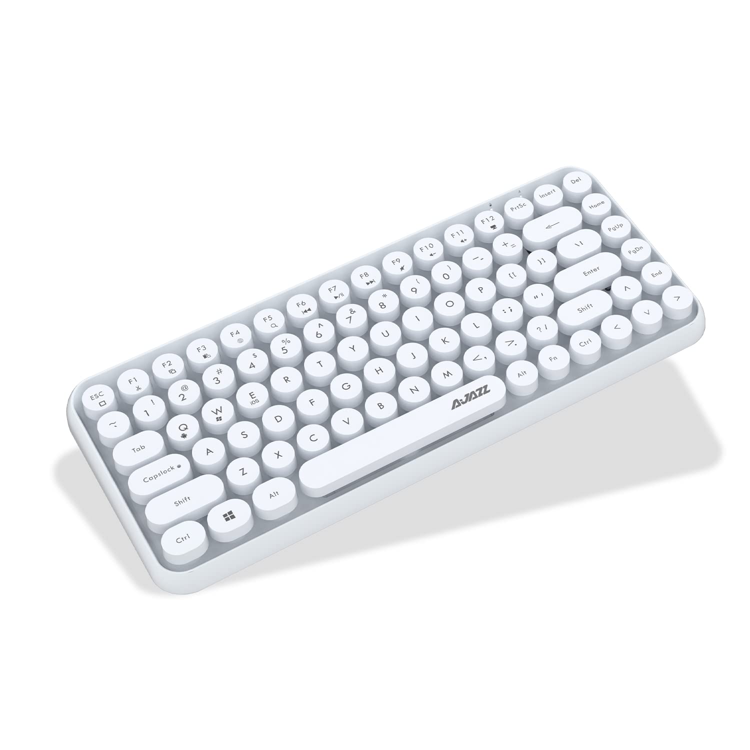 DAIDAI84 Key Retro Bluetooth Keyboard with Cute Round Keycap | Portable Typewriter Style Wireless Aesthetic Keyboard for Children PC, Computer, Laptop, iPad, Android (Elegant-White)