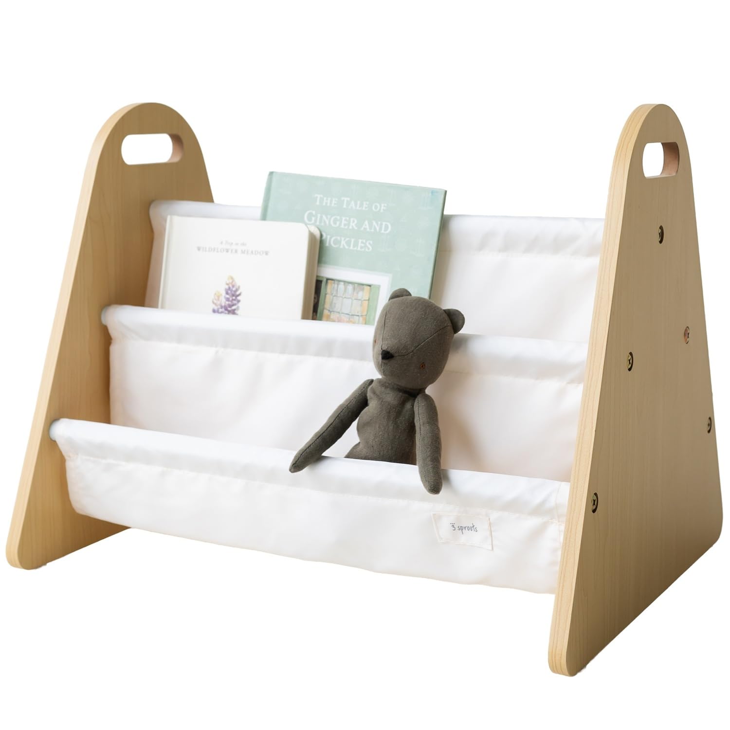 3 Sprouts Libreria Bambini Doppia Faccia - Libreria Montessori Per Bambini - Porta Libri Bambini Salvaspazio - Scaffale Montessoriano Legno - Libreria Bimbi Cameretta Montessoriana, Crema