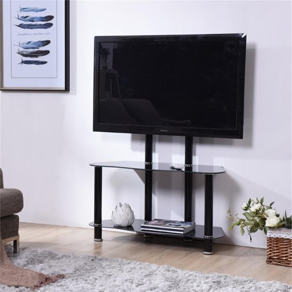 Hodedah Glass Mount Tv Stand, Black