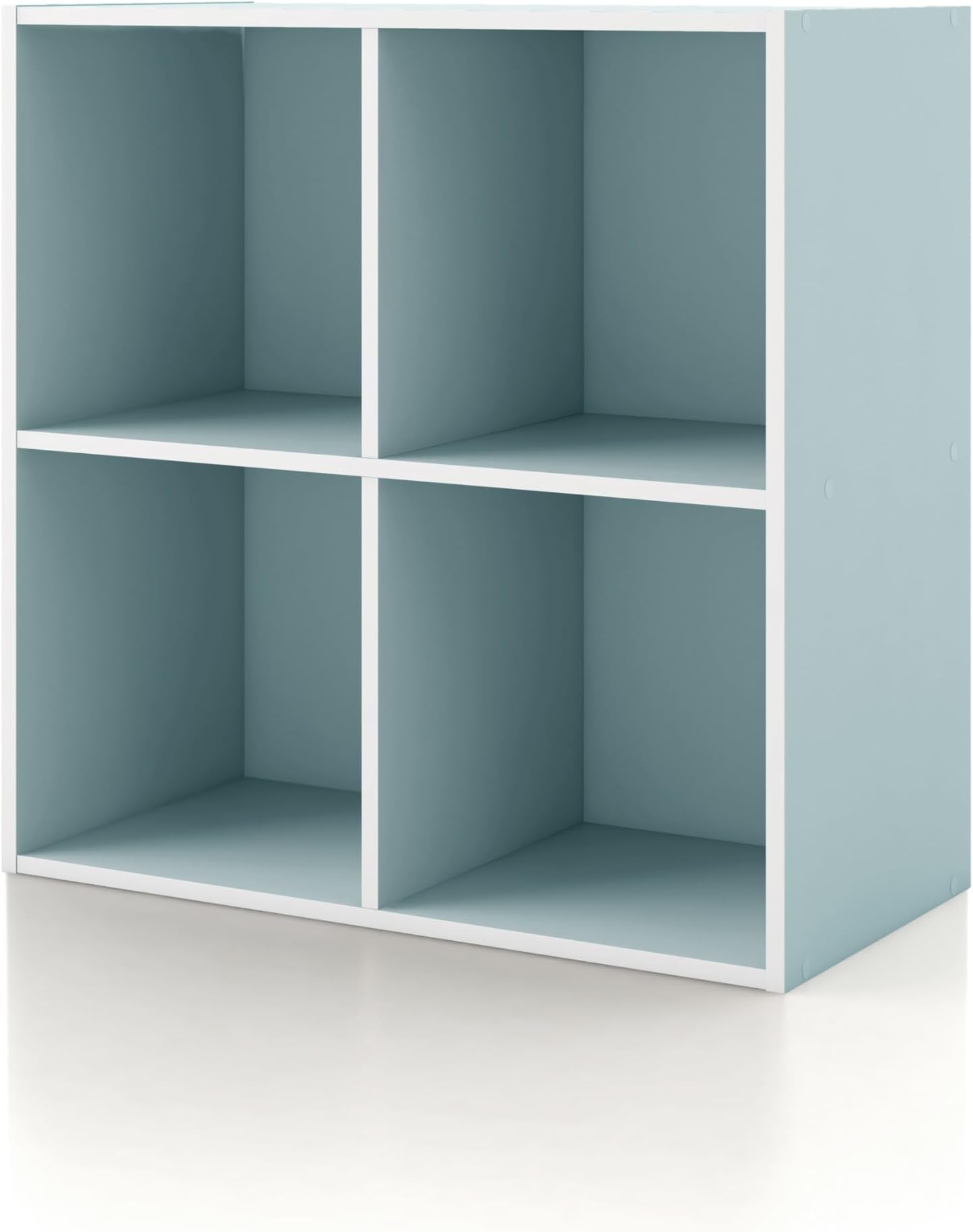 HOMES: INSIDE + OUT Apexa 4 Cube Storage Organizer Shelves, Stackable Wood Bookcase Fits Cubby Bins for Organization, Dorm Teen Room Decor & Home Office, Light Blue