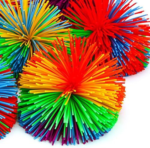 6 Pieces Colorful Monkey Stringy Balls 2.75 Inches Sensory Fidget Toy Stress Balls Rainbow Pom Ball Active Toys with Drawstring Bag
