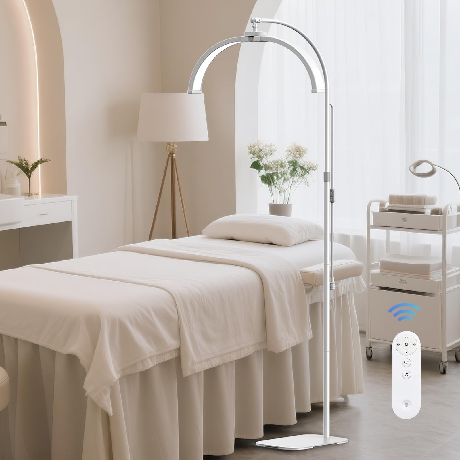 Tnvxvkgrw Light/White Lash For Eyelash Tech, Foldable Led Floor Lamp With Phone Holder, Dimmable Half Moon Standing Lamp For Esthetician, Skincare, Tattoo, Nail Art,