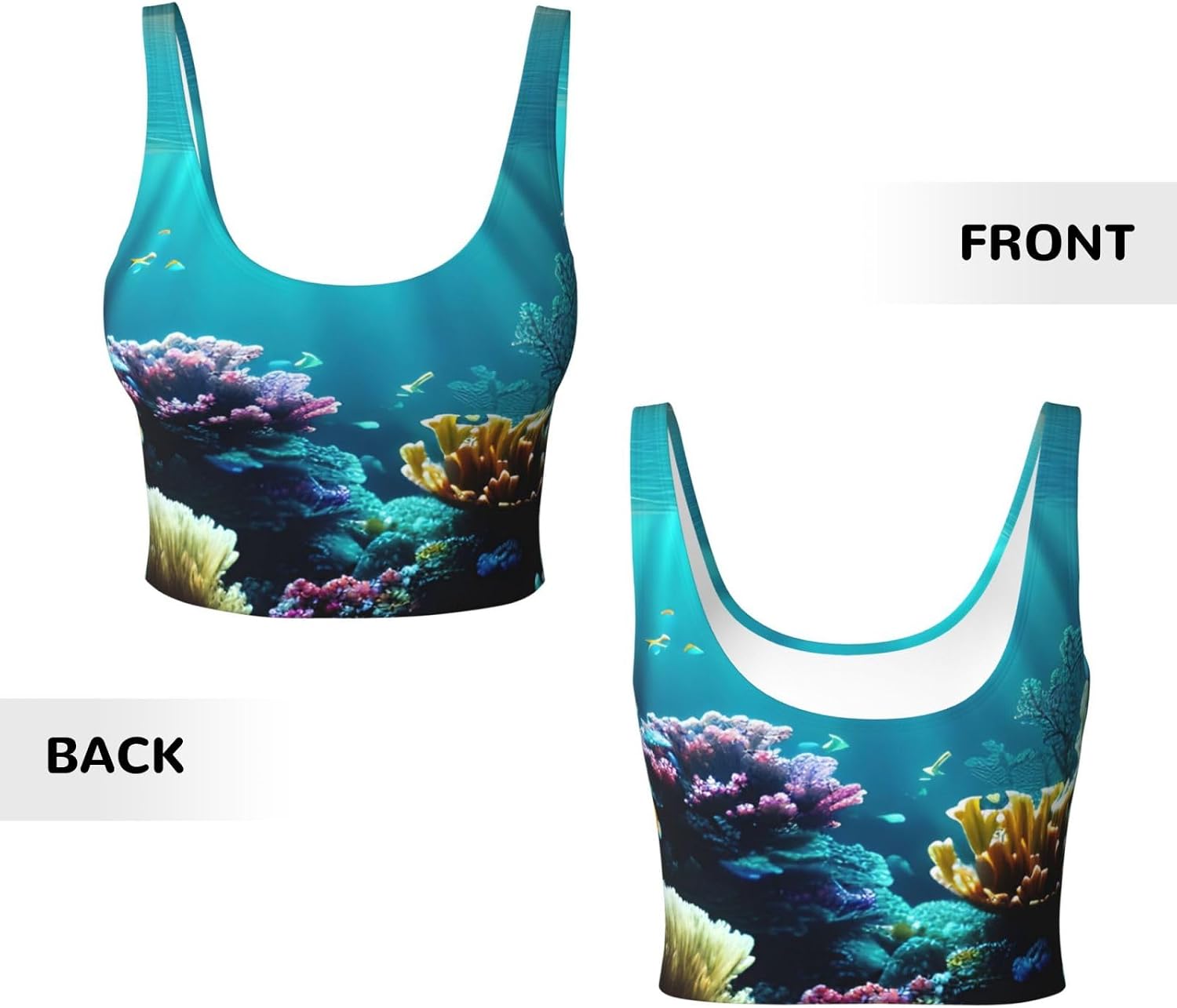 Underwater Scenery Print Women's Sports Bra Tank Tops,Longline Sports Bras for Yoga,Workout and Running