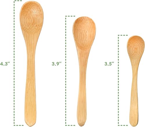 Miniatura 4 de BambooMN Cucharas de bambú, mini cuchara de salpequeñas cucharas de madera para especias, 100 piezas ovaladas marrón carbonizado de 4.3 pulgadas