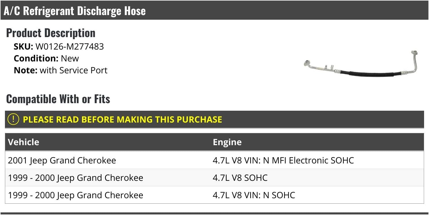 Marketplace Auto Parts A/C Refrigerant Discharge Hose - with Service Port - Compatible with 1999-2001 Jeep Grand Cherokee