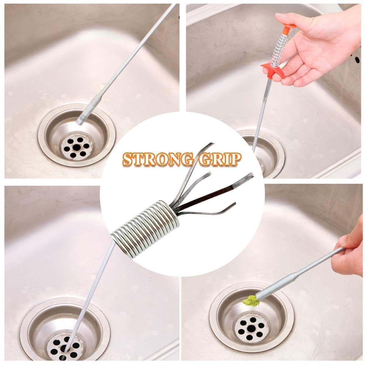 Feinerman Flexible Drain Pipe Cleaning Spring Stick - Hair Catching Claw Wire for Sink, Toilet, Bathtub, Shower & Kitchen Drains Stainless Steel Clog Remover Tool for Efficient Pipe Cleaning (90 cm) 4