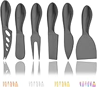 Vista 11 de JASHII Juego de 6 cuchillos de queso de acero inoxidable 304 de plata mate para rebanar, cortar y untar, mini tenedores de queso, cuchillos