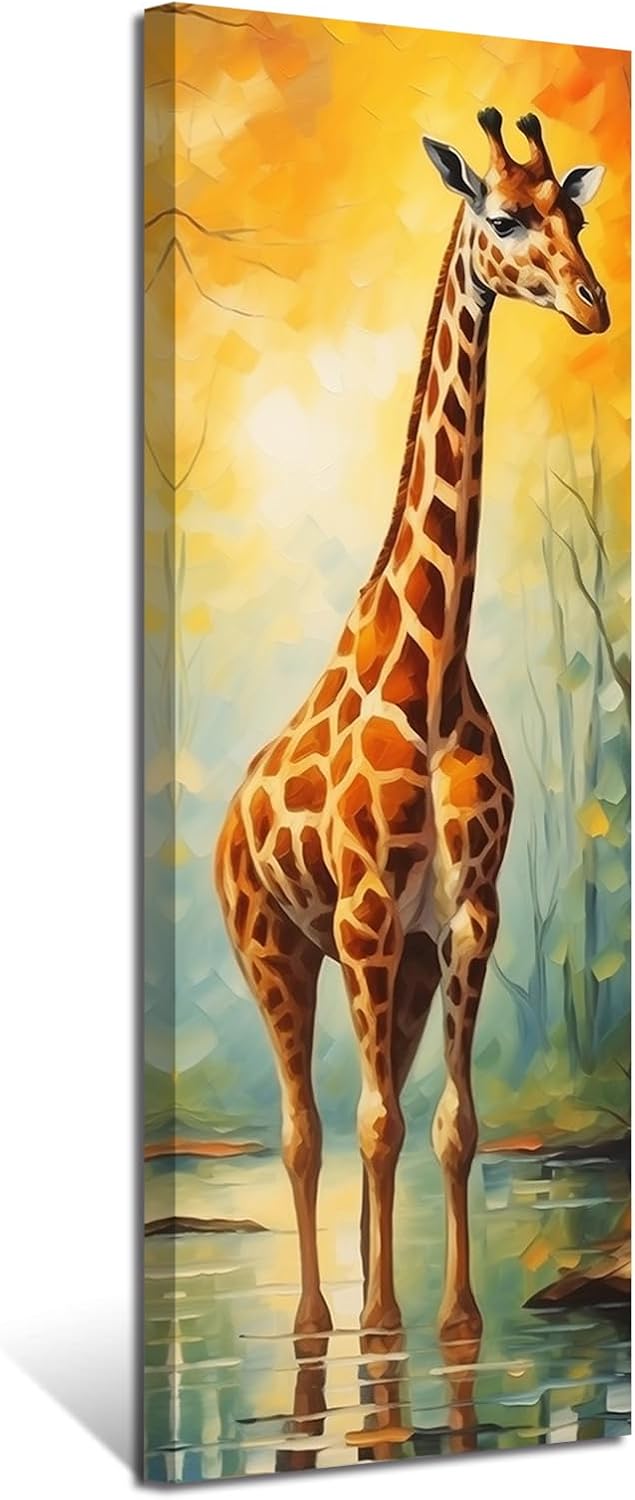 PBXBJY Giraffe Canvas Wall Art Colorful Giraffe Picture Wall Decor Forest Wild Animals Poster Prints Modern Painting Home Decor for Hallway Living Room (8.00" x 24.00")