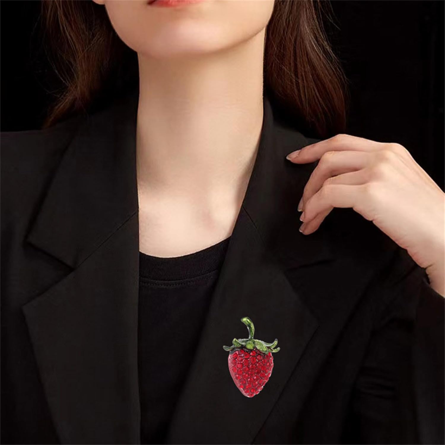 Dreuyet Strawberry Brooch Pin for Women Rhinestones Red Strawberry Brooch Cute Enamel Fruit Laple Pins Dainty Elegant Christmas Wedding Birthday Holiday Decor Jewelry - Image 5