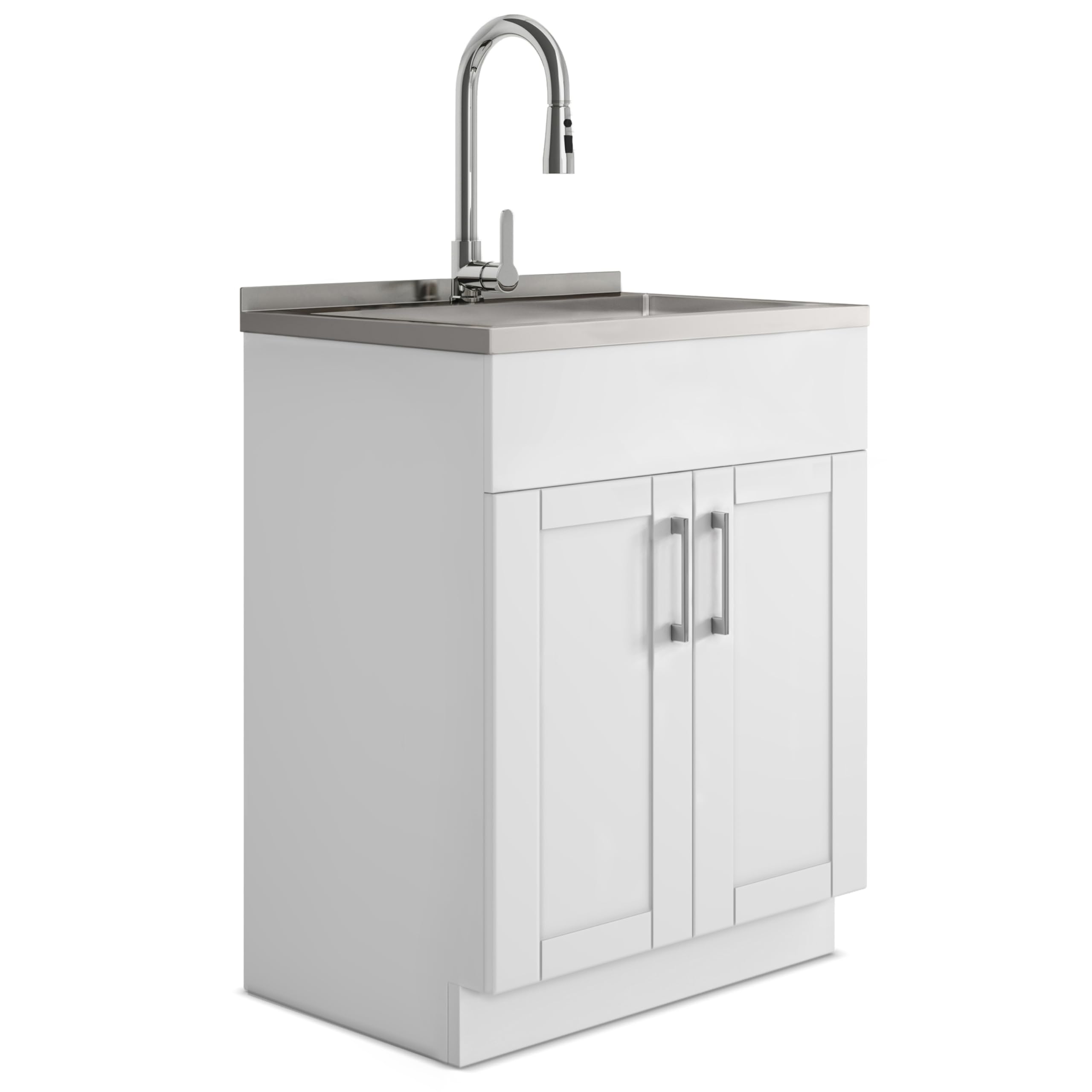 SIMPLIHOME Modern Wide Shaker 28" Wide Stainless Steel Sink Laundry Cabinet