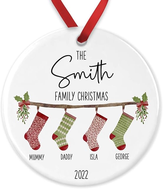 Personalised Family Christmas Ornament, Hanging Stockings, Custom Christmas Bauble, 2022 Christmas Tree Decoration Gift, Family Gift, Festive Xmas Present, Family Bauble, Family Christmas Ornament