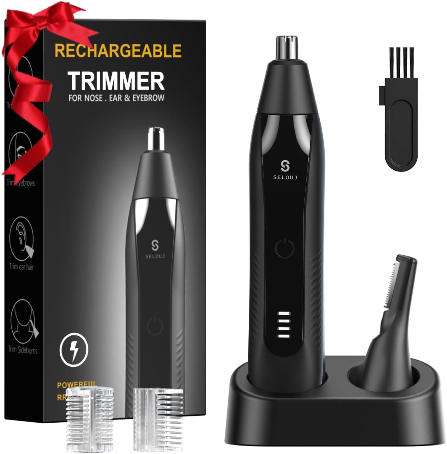Selouj Ear and Nose Hair Trimmer for Men, 2025 Professional Painless USB Rechargeable Eyebrow & Facial Electric Hair Trimmer for Men Women, Powerful Motor, Dual Edge Blades, IPX7 Waterproof Easy Clean