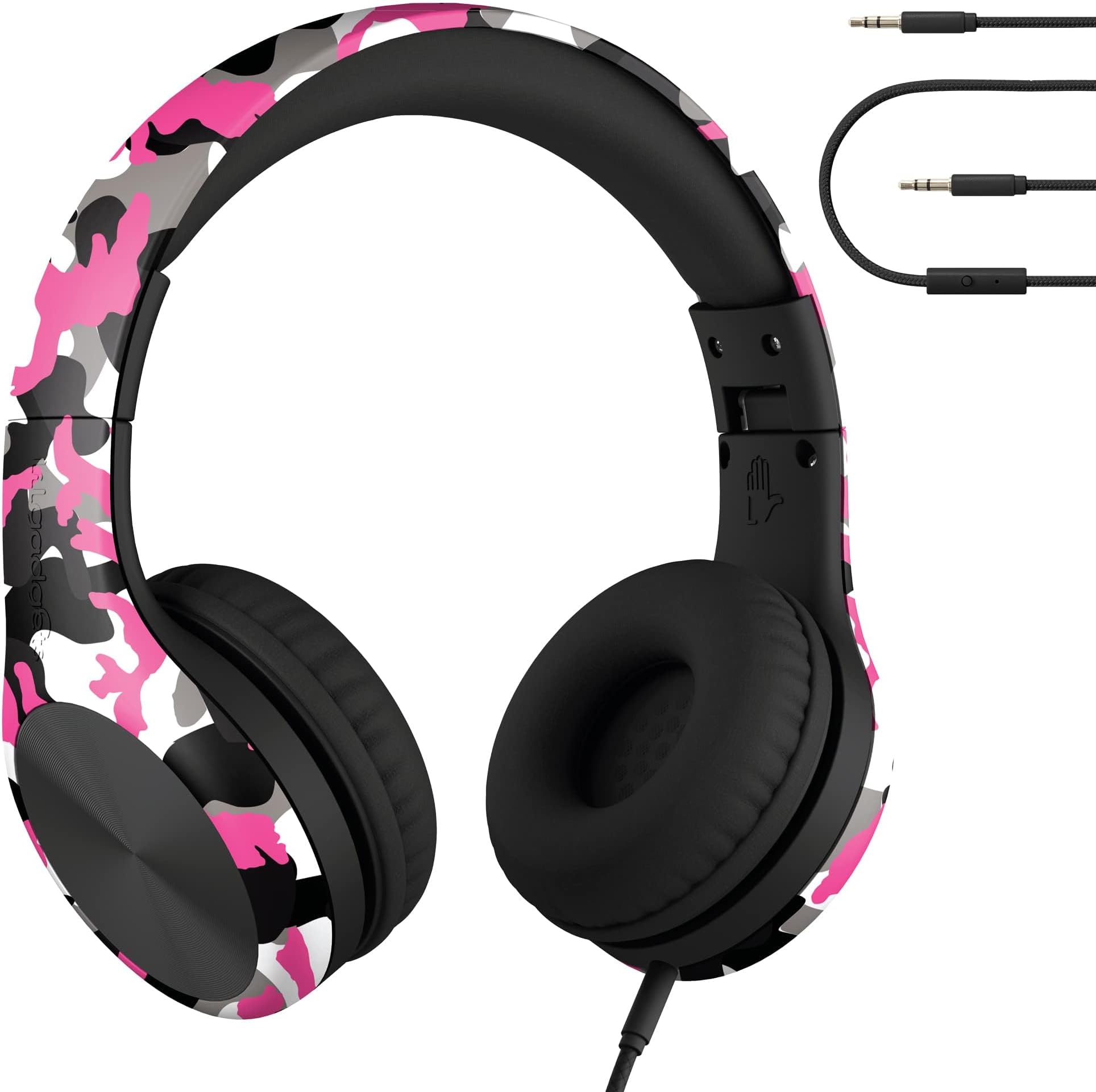 - LilGadgets Connect+ Pro Wired Kids Headphones for School with Microphone, Volume Limiting Over-Ear Headset with Cord, SharePort Technology & SoftTouch Padding, Pink Camo