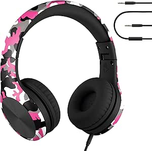 LilGadgets Connect Pro Bedrade kinderhoofdtelefoon voor op school met microfoon, volumeregelende over-ear headset met snoer, SharePort-technologie & SoftTouch-vulling, tie-dye regenboog