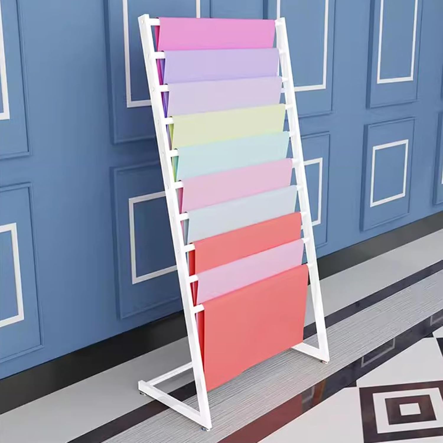 10 Rods Scarf Rack Hijab Organizer, Tie Silk Belt Shawl Hanger Floor Stand, Scarf Organizer Display Rack Home Decor Stand, Easy to Assemble (Color : White, Size : L 120cm/47.2" x H 145cm/57)